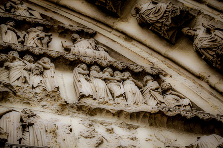 view of the cathedral Notre Dame of Reims in Franceの写真素材