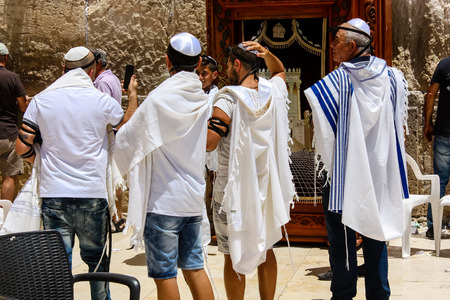 Jerusalem Israel May 21, 2018 View of a religious ceremony with unknowns people front the Western...