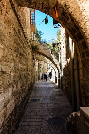 Jerusalem Israel May 17, 2018 View of the street of the Old city of Jerusalem in the jewish quarterの写真素材