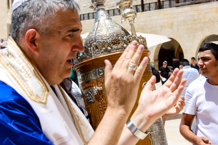 Jerusalem Israel May 21, 2018 View of a religious ceremony with unknowns people front the Western...