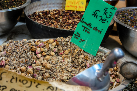 Jerusalem Israel May 24, 2018 Closeup of various spices sold in the market of Jerusalem in Israelのeditorial素材