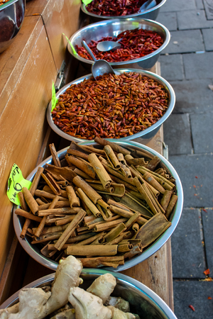 Jerusalem Israel May 24, 2018 Closeup of various spices sold in the market of Jerusalem in Israelのeditorial素材