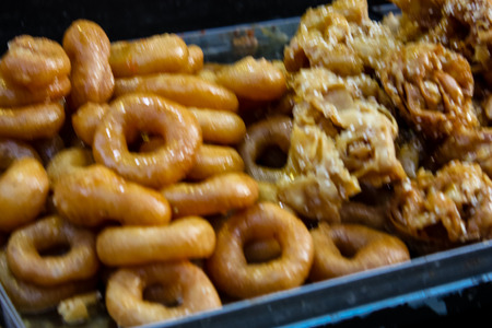 Jerusalem Israel May 24, 2018 Closeup of various pastries sold in the market of Jerusalem in Israel in the eveningのeditorial素材