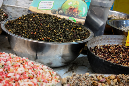 Jerusalem Israel May 24, 2018 Closeup of various spices sold in the market of Jerusalem in Israelのeditorial素材