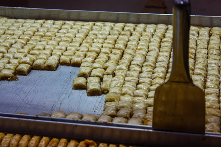 Jerusalem Israel May 24, 2018 Closeup of various pastries sold in the market of Jerusalem in Israel in the eveningのeditorial素材