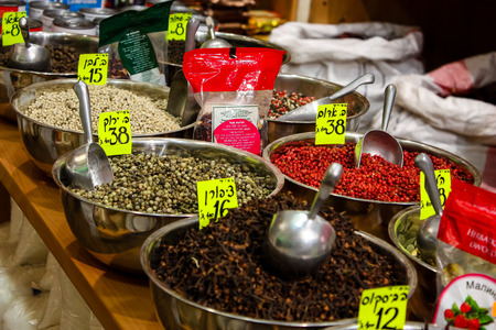 Jerusalem Israel May 24, 2018 Closeup of various spices sold in the market of Jerusalem in Israelのeditorial素材
