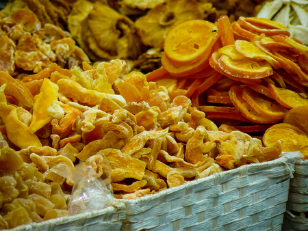 Jerusalem Israel May 24, 2018 Closeup of various dried fruits sold in the market of Jerusalem in Israelのeditorial素材