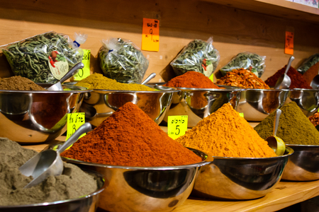 Jerusalem Israel May 24, 2018 Closeup of various spices sold in the market of Jerusalem in Israelのeditorial素材