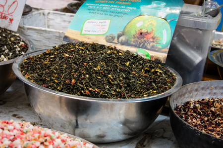 Jerusalem Israel May 24, 2018 Closeup of various spices sold in the market of Jerusalem in Israelのeditorial素材