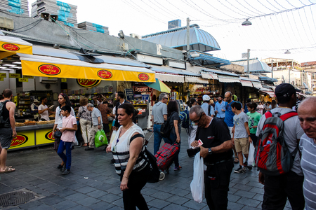 Jerusalem Israel May 24, 2018 Unknowns people walking and shopping at Mahane Yehuda market in Jerusalem afternoonのeditorial素材