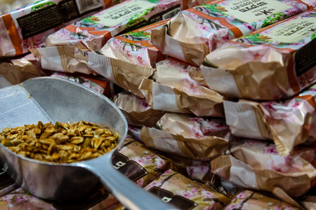 Jerusalem Israel May 24, 2018 Closeup of a food stand in the market of Jerusalem in Israelのeditorial素材