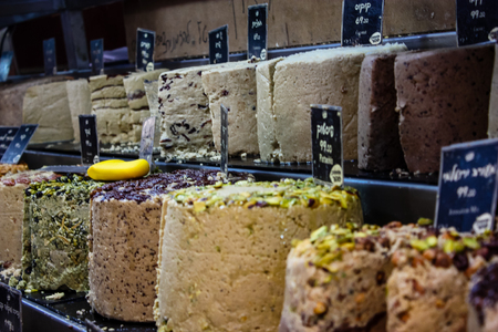 Jerusalem Israel May 24, 2018 Closeup of halva sold in the market of Jerusalem in Israel
