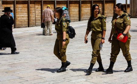 Jerusalem Israel May 21, 2018 View of Israeli soldiers walking on the Western wall plaza in the old city of Jerusalemのeditorial素材