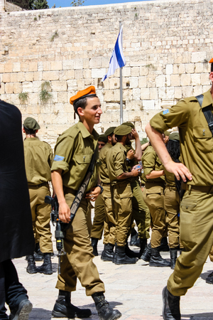 Jerusalem Israel May 21, 2018 View of Israeli soldiers walking on the Western wall plaza in the old city of Jerusalemのeditorial素材