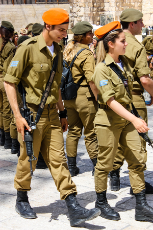 Jerusalem Israel May 21, 2018 View of Israeli soldiers walking on the Western wall plaza in the old city of Jerusalemのeditorial素材