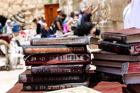 Jerusalem Israel May 21, 2018 View of a religious books front the Western wall in the old city of Jerusalemのeditorial素材