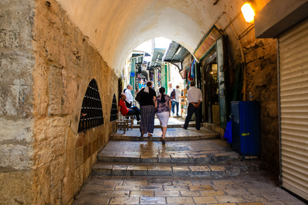 Jerusalem Israel May 28, 2018 View of unknowns people walking in David street in the muslim quarter...