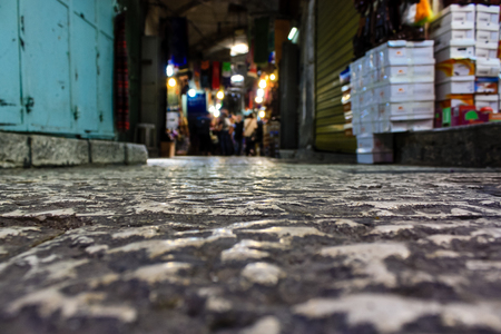 Jerusalem Israel May 28, 2018 View of unknowns people walking in David street in the muslim quarter at the Old city of Jerusalem in the morningのeditorial素材