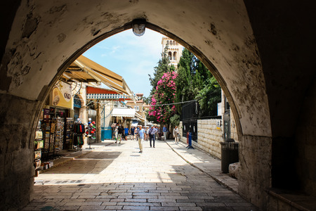 Jerusalem Israel May 28, 2018 View of unknowns people walking in David street in the muslim quarter...