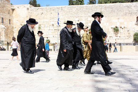 Jerusalem Israel May 21, 2018 View of unknowns people walking on the Western wall plaza in the old...