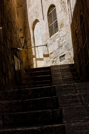 Jerusalem Israel May 21, 2018 View of the street of the old city of Jerusalem in the Jewish quarter in the eveningのeditorial素材