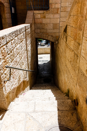Jerusalem Israel May 21, 2018 View of the street of the old city of Jerusalem in the Jewish quarter in the eveningのeditorial素材