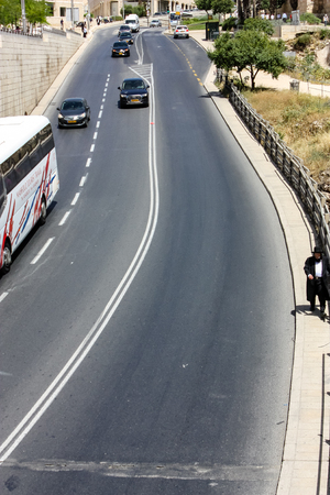 Jerusalem Israel May 21, 2018 View of the traffic circulation in Yafo street in the morningのeditorial素材