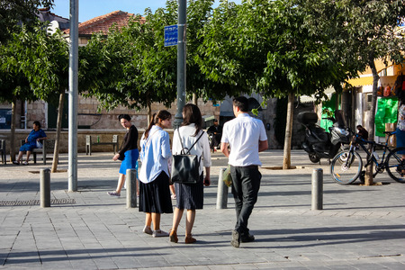 Jerusalem Israel May 24, 2018 Unknowns people walking in Jaffa street in Jerusalem afternoonのeditorial素材