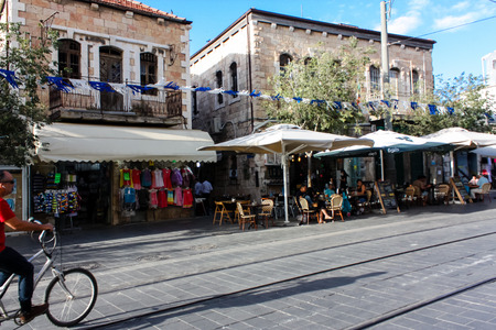 Jerusalem Israel May 24, 2018 Unknowns people walking in Jaffa street in Jerusalem afternoonのeditorial素材