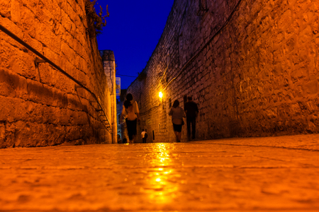 Jerusalem Israel May 31, 2018 View of the street of the old city of Jerusalem from the ground in the nightのeditorial素材