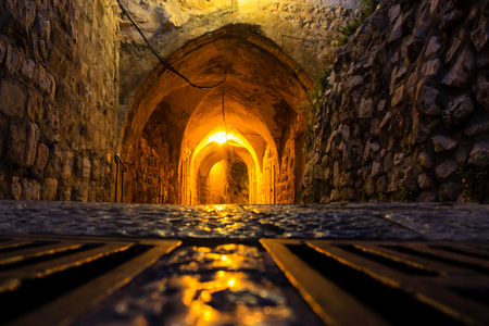 Jerusalem Israel May 31, 2018 View of the street of the old city of Jerusalem from the ground in the nightのeditorial素材