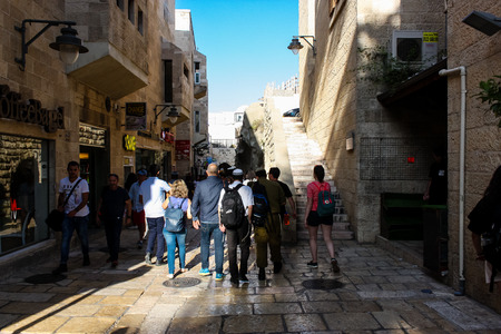 351 Jerusalem Israel May 31, 2018 View of unknowns people walking in the street of the old city of...