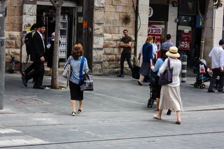 Jerusalem Israel June 1, 2018 View of unknowns people walking on Jaffa street in Jerusalem in the morningのeditorial素材