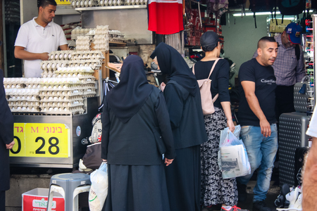 Jerusalem Israel June 1, 2018 View of unknowns people walking and shopping at Mahane Yehuda market in Jerusalem in the morningのeditorial素材