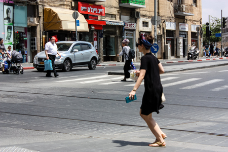 Jerusalem Israel June 1, 2018 View of unknowns people walking on Jaffa street in Jerusalem in the morningのeditorial素材