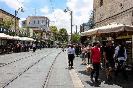 Jerusalem Israel June 1, 2018 View of unknowns people walking on Jaffa street in Jerusalem in the morningのeditorial素材