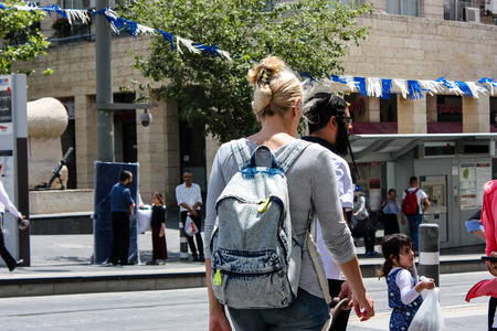 Jerusalem Israel June 1, 2018 View of unknowns people walking on Jaffa street in Jerusalem in the morningのeditorial素材