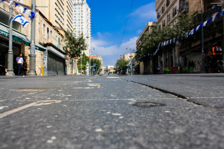 Jerusalem Israel June 1, 2018 View of unknowns people walking on Jaffa street in Jerusalem in the morningのeditorial素材