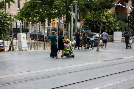 Jerusalem Israel June 1, 2018 View of unknowns people walking on Jaffa street in Jerusalem in the morningのeditorial素材