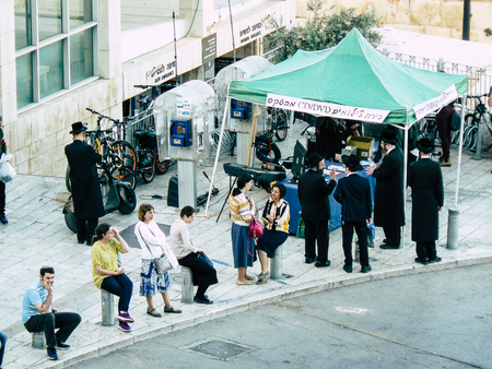 Jerusalem Israel May 31, 2018 View of unknowns people waiting at the bus station in the old city of...