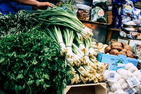 Closeup of various vegetables  and fruits sold in the market in Israelのeditorial素材