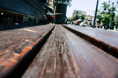 Jerusalem Israel. View of Jaffa Street in Jerusalem from a public bench in the morning