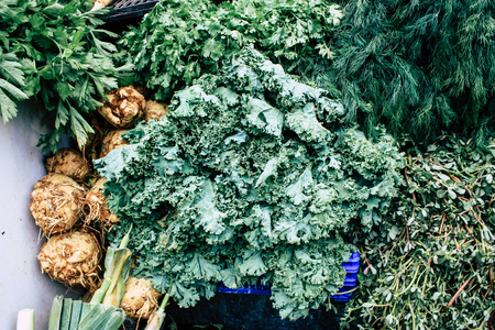 Closeup of various vegetables  and fruits sold in the market in Israelの写真素材