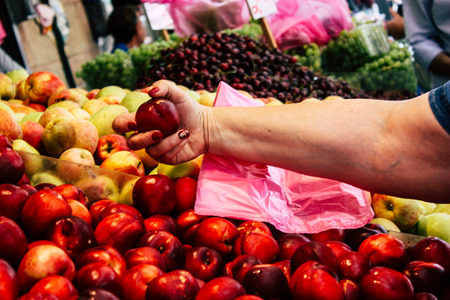 Closeup of various vegetables  and fruits sold in the market in Israelの写真素材