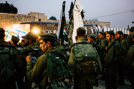 Jerusalem Israel June 07, 2018 View of soldiers attending an army ceremony on the Western Wall...