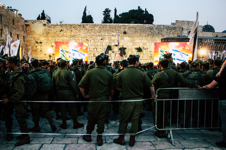 Jerusalem Israel June 07, 2018 View of soldiers attending an army ceremony on the Western Wall...