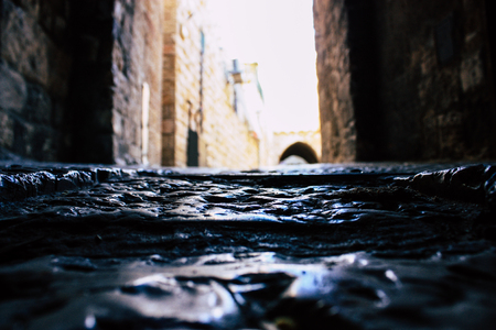 Jerusalem israel June 09, 2018 View of the street of the old city of Jerusalem from the ground level in the afternoonのeditorial素材