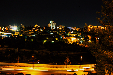 Jerusalem Israel June 22, 2018 Panoramic view of Jerusalem in the night from the outer wall of the old cityのeditorial素材