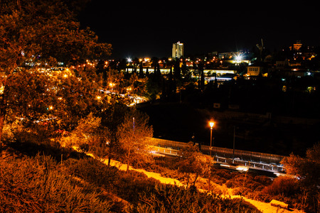 Jerusalem Israel June 22, 2018 Panoramic view of Jerusalem in the night from the outer wall of the old cityのeditorial素材