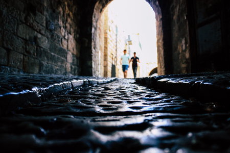 Jerusalem israel June 09, 2018 View of the street of the old city of Jerusalem from the ground level in the afternoonのeditorial素材